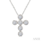 1/20 Ctw Round Cut Diamond Bezel Set Cross Petite Pendant With Chain in 10K White Gold
